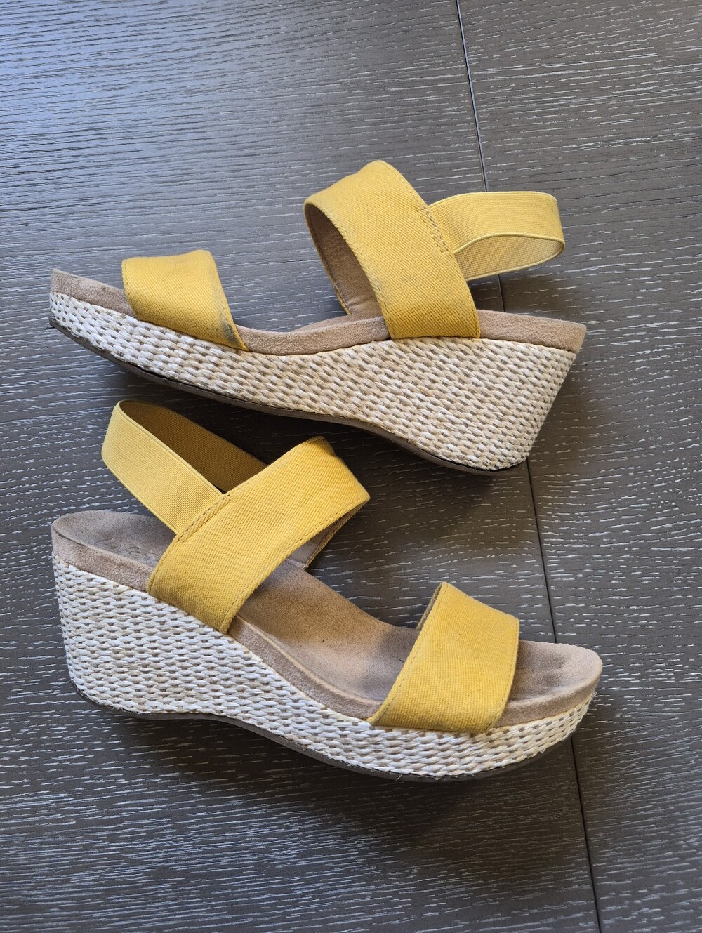 Life Stride Delta Yellow Canvas Espadrille Wedge Sandals